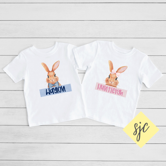 Kids Watercolor Bunny w/ Name Tee